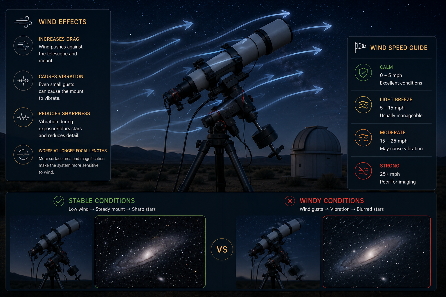 Wind affecting a telescope and mount